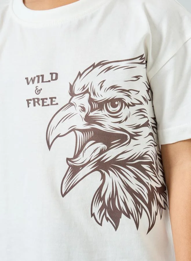 Styli Boys Cotton Eagle Print T-Shirt and Shorts Set